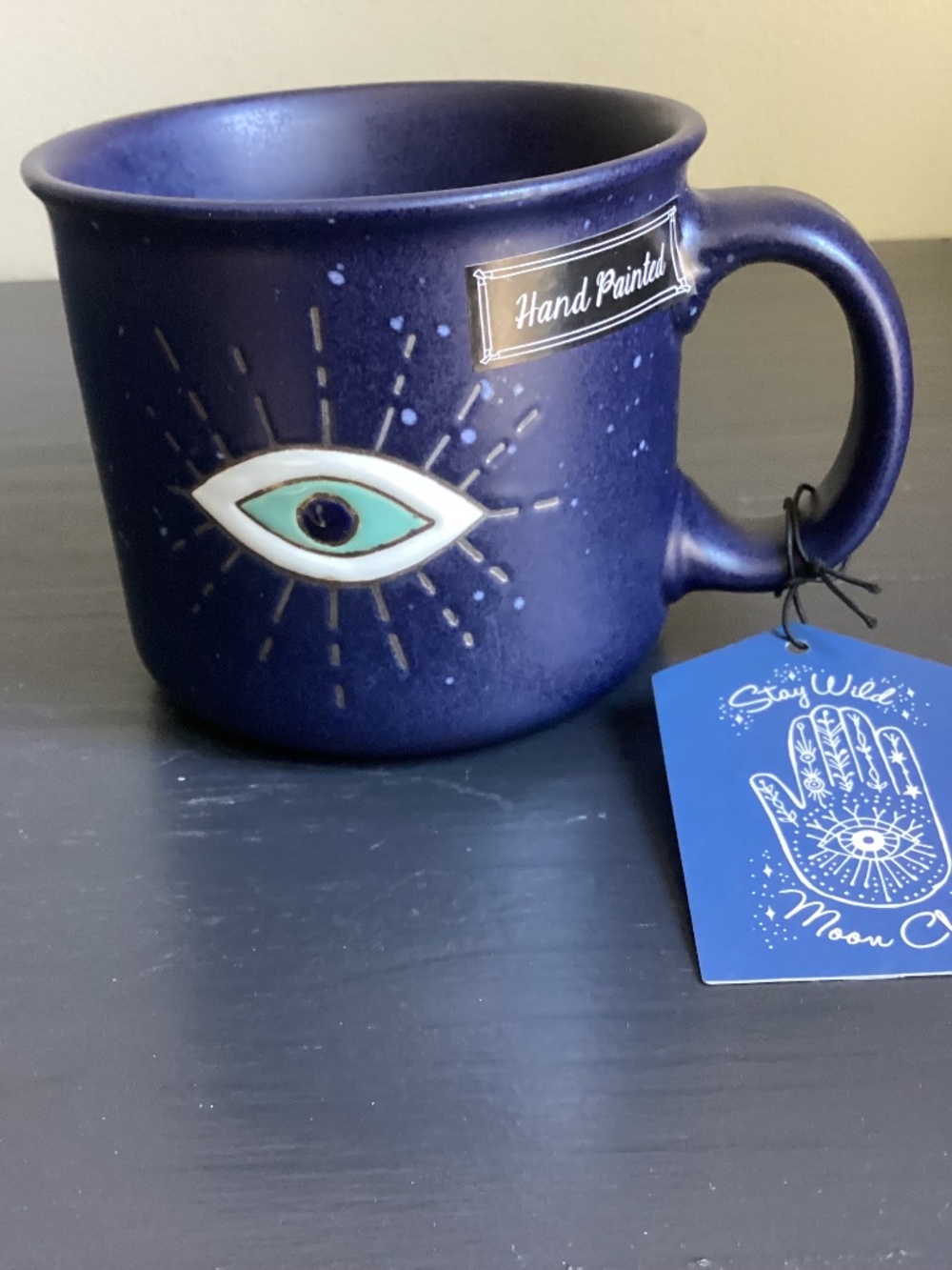 NEW Stay Wild Moon Child Evil Eye Ceramic Blue n White16oz Coffee Mug